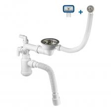 Телескопический сифон Сифон MasterProf телескопический со смещением для выпуска 90-94 мм, 3.1/2"х40, с нержавеющей глубокой чашей слива, переливом, гофротрубой 40x40/50, с четырьмя отводами ИС.110640