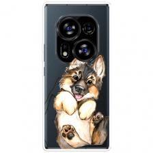 Чехол на Tecno Phantom X2 Pro / Техно Фантом Х2 Про с принтом Овчарка в ладошках, прозрачный