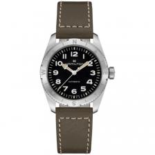 Hamilton Khaki Field Expedition Auto 37 мм черный циферблат коричневый кожаный ремешок женские часы H70225830