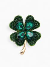 Брошь «Клевер» на удачу, цвет изумрудный в золоте