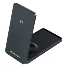 Беспроводное зарядное устройство Magssory Flip 3 в 1 для Apple с магнитами, совместимое с MagSafe, антрацит (WCH014)