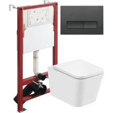 Подвесной безободковый унитаз с инсталляцией и кнопкой смыва от немецкого бренда Agger - функциональное и эргономичное решение. Материал унитаза санфарфор отличается беспористой структурой, высокой прочностью и стойкостью к появлению пятен, что позволит сохранить первоначальный вид изделия на долгие годы использования. Обтекаемая форма корпуса не позволяет скапливаться пыли. Мощный каскадный смыв - подарит комфорт при эксплуатации. Безободковая модель - отсутствие недоступных областей для уборки обеспечит простой уход и отсутствие посторонних запахов. В комплекте быстросъемная крышка-сиденье с функцией плавного закрывания Soft-close, сиденье изготовлено из прочного материала - дюропласта, петли крышки-сиденья из нержавеющей стали. Скрытая система монтажа, цвет глянцевый белый. Инсталляция обеспечит минимальный уровень шума и максимальный уровень комфорта при эксплуатации. В комплект входят все необходимые крепления. Максимально допустимая нагрузка 400 кг. Объем смыва 3 и 6 литра позволяет экономить воду, снижая ее расход. Ширина рамы - 500 мм, глубина - 145/165 мм, высота - 1125/1325 мм. Материал - сталь. Кнопка смыва с механическим управлением отличается современным дизайном и гармонично дополнит интерьер. Выполнена в цвете матовый черный. Форма кнопок - прямоугольная, материал - пластик. Гарантия: 25 лет - унитаз, 10 лет - инсталляция, 2 года - кнопка смыва.