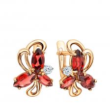 Золотые серьги с гранатом и фианитами