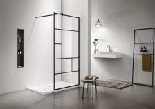 AQ WIW Print 10020BL Душевая перегородка Walk in, с держателем 1000x2000, профиль черный матовый, стекло прозрачное с черным принтом