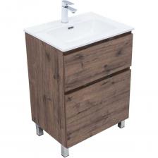 Тумба под раковину Aquanet Алвита New напольная, отличается не только элегантным внешним видом, но и продуманной конструкцией.  Материал корпуса и фасадов – влагостойкая ЛДСП с ламинированным покрытием, что гарантирует долговечность и устойчивость к воздействию влаги. Направляющие скрытого монтажа с доводчиками обеспечивают плавное и бесшумное открывание и закрывание ящиков. Удобная ручка в цвете хром глянец, расположенная на верхнем торце фасадов, добавляет изделию изысканности и функциональности.  В комплекте предусмотрены металлические опоры (4 шт, высота 100 мм), а также пластиковое ограждение сифона в сером цвете. Прочное дно нижнего ящика, изготовленное из влагостойкой ЛДСП толщиной 16 мм, обеспечивает дополнительную устойчивость и долговечность.