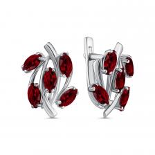 Серебряные серьги с гранатом и родированием