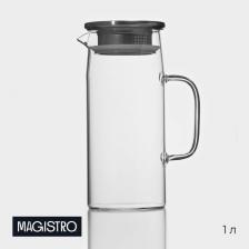 Кувшин для воды Magistro «Богема», 1 л, 9x23 см, стекло, с металлической крышкой, прозрачный, серебристый