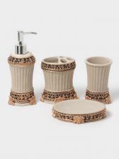 Аксессуары для ванной «Вензеля», 4 предмета, дозатор 200 мл, мыльница, 2 стакана, бежевые