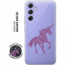 Силиконовый чехол на Samsung Galaxy A54 5G, Самсунг А54 с 3D принтом "Floral Unicorn" прозрачный