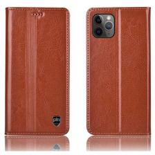 Чехол-книжка MyPads Premium для iPhone 11 Pro из качественной натуральной мраморной кожи буйвола прошитый элегантной прострочкой светло-коричневы.