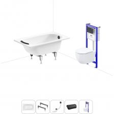 Комплексное предложение для обустройства ванной комнаты по специальной цене. Каждый элемент набора продуман и отвечает лучшим сантехническим решениям для ежедневного комфорта, максимальной гигиены и гарантирует надежный и безопасный монтаж. ВАННА ИЗ ПРЕССОВАННОЙ СТАЛИ ОТ SANITANA BLB Стальная ванна со стекловидной эмалью Europa толщиной 2,2 мм производится в длину от 105 до 170 см, шириной от 70 до 75 см. Вместительная чаша высотой 37 см удобна для купания детей и взрослых. Ванна из стали с трехслойной стекловидной эмалью двойного обжига не подвержена истиранию, выцветанию и воздействию ультрафиолета (испытанная устойчивость согласно ISO 28706-1, ISO 28706-2 и EN 14516), что позволяет сохранить равномерный белый цвет на протяжении длительного срока службы. Гладкая поверхность с прочными стенками демонстрирует высокую стойкость к образованию царапин и сколов, не боится воздействия чистящих средств, препятствует размножению бактерий и не впитывает запахи. Гарантийный срок на ванну из стали Europa 2,2 составляет 5 лет. При соблюдении правил эксплуатации и ухода ванна прослужит многие годы. ПРОЧНЫЕ ОПОРЫ ИЗ СТАЛИ Ванна Europa 2,2 монтируется к стене, в угол или встраивается в нишу. Оригинальные металлические ножки надежно фиксируют чашу и равномерно распределяют динамическую нагрузку до 300 кг. Наличие регулировок на каждой опоре нивелирует незначительные перепады уровня пола и обеспечивает удобство установки на различных поверхностях. КОМПАКТНЫЙ СИФОН С ПОВЫШЕННОЙ ФУНКЦИОНАЛЬНОСТЬЮ Автоматический слив-перелив Useful Extras от Wellsee с донным клапаном click-clack и съемной накладкой на перелив изготовлен из полипропилена повышенной прочности и высокой термической устойчивостью. Накладка на перелив и крышка донного клапана выполнены из латуни. Функция верхней очистки позволяет с легкостью устранять возможные засоры, а плоский гидрозатвор служит барьером для неприятных канализационных газов и занимает минимум места под ванной. ПОДГОЛОВНИК НА ВАКУУМНЫХ ПРИСОСКАХ Полиуретановый подголовник на ванну от Wellsee адаптируется к анатомическим изгибам тела и исключает неприятные ощущения от контакта с твердым бортиком ванны. Термопластичный материал равномерно распределяет давление на голову, шею, плечи и снимает напряжение. Поверхность изделия не впитывает влагу и запахи, что гарантирует высокий уровень гигиены и износостойкость при продолжительном контакте с водой. ПОДВЕСНОЙ УНИТАЗ WELLSEE С СИСТЕМОЙ СМЫВА «ТОРНАДО» Безободковая чаша из санфарфора имеет плавную округлую форму с открытым смывным краем. Сверхпрочное антимикробное покрытие CeramicTop и отсутствие труднодоступных мест не позволяют скапливаться бактериям на поверхности унитаза и облегчают очистку изделия от загрязнений. Революционная система водоворота VortexFlow, в основе которой – мощное торнадо, эффективно омывает чашу и быстро удаляет выделения. Подвесная чаша оснащена широким модельным сиденьем из дюропласта Saniplex с микролифтом. С помощью системы QuickOff Easy установить или снять сиденье вместе с крышкой можно всего за несколько секунд. Гладкая поверхность не задерживает пыль и грязь, а для ухода достаточно регулярно протирать изделие влажной салфеткой с неабразивным моющим средством. УНИВЕРСАЛЬНАЯ ИНСТАЛЛЯЦИЯ С БЕСШОВНЫМ БАЧКОМ Инсталляционная система Lavinia Boho Relfix оснащена универсальным комплектом креплений, что позволяет производить не только стандартный «прямой» монтаж рамы к стене, но и осуществлять «поворотный» монтаж, вплоть до установки в угол помещения. Подходит в любую типовую сантехническую шахту вне зависимости от расположения стояков, водопроводных труб и других инженерных коммуникаций. Цельнолитой бачок системы изготовлен из долговечного полимерного материала HDPE, изолирован от конденсационной влаги и защищен от образования плесени. Все соединительные элементы бачка для подключения инсталляции к трубопроводу изготовлены из прочной латуни. ЗВУКОИЗОЛЯЦИОННАЯ ПАНЕЛЬ Шумоизоляционная пластина Lavinia Boho RelFix для подвесного унитаза позволяет существенно снизить шум воды, сливаемой из бачка инсталляционной системы. Дополнительно панель служит