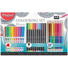 Набор для творчества Maped Colouring Set, 10 фломастеров, 10 капиллярных ручек, 12 двусторонних цветных карандашей, точилка (897417)