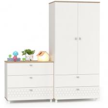 Шкаф для одежды с комодом для детской Эйп, цвет белый/дуб белый, ШхГхВ 170х51,1х183,8 см, универсальная сборка