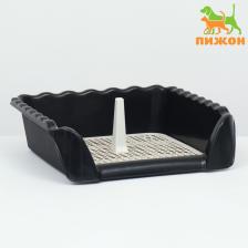 Туалет для собак с высокими бортами и съемной сеткой 38x36x12 см, чёрный