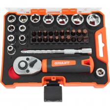Набор Gigant: биты-20 шт, торцовые головки-12шт, трещотка 1/4-1шт, адаптер для бит SQ 1/4"хHex 1/4", удлинитель 1/4"/90мм GSBR-1/4