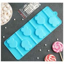 Форма силиконовая для леденцов Доляна «Влюблённость», 9,5x24x1 см, 6 ячеек (4,2x3,3 см), с палочками, цвет микс