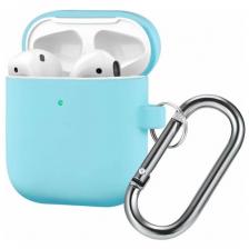 Чехол силиконовый с карабином для Airpods 2, небесно-синий (9)
