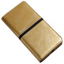 Чехол-книжка MyPads для ZTE Blade 20smart водоотталкивающий с мульти-подставкой на жесткой металлической основе золотой с черной полосой