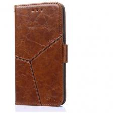 Чехол-книжка MyPads для Samsung Galaxy A51 SM-A515F (2020) из качественной импортной кожи прошитый по контуру с необычным геометрическим швом цвет коричневый