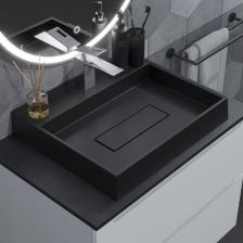 Раковина накладная кварцевая Uperwood Tanos Quartz, 50 см, с декоративной накладкой, уголь