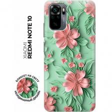Силиконовый чехол на Xiaomi Redmi Note 10 / Note 10S / Poco M5s с принтом "Розовые цветы на мятном фоне"