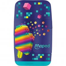 Дизайнерская точилка с ластиком MAPED «Pixel Party Connect», удачное сочетание точилки и ластика для использования в школе, дома и в офисеТочилка с ластиком имеет привлекательный дизайн с декором в стиле "Пиксель".Качественная и быстрая заточка благодаря фирменному лезвию Maped с двумя отверстиями 8 и 11 мм.Точилка обеспечивает чистый процесс заточки: защитная шторка предотвращает высыпание стружки. Ластик не содержит ПВХ.