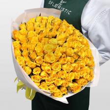 Букет живых цветов STUDIO FLORISTIC Роза Кения желтая 101шт 40 см