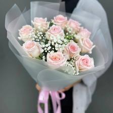 Букет живых цветов 4 СЕЗОНА Дуобукет из роз и гипсофилы