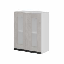 Шкаф навесной «Сюита», 2 дверцы со стеклом, 600x300x720 мм, цвет белый/бетон светлый/антрацит