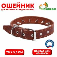 Ошейник кожаный "Строгий шип", 70 х 3,5 см, ОШ 45-60 см, коричневый