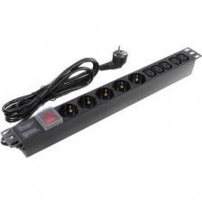 EXEGATE Блок розеток ServerPro PDU-19H009 Al-5C135S-EU2.5-SW, 19",1U,алюм,5C13,5Sch,евровилка,2.5м [EX280867RUS]