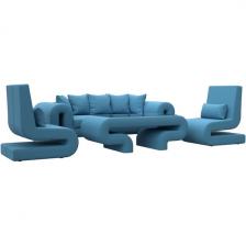 Набор Волна-2 (стол, диван, 2 кресла) (Голубой/Рогожка) Лига Диванов арт.125782