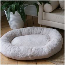 Пушистая овальная лежанка 120x100 см +-5 см для крупных собак, цвет серо-бежевый, арт. PNL120x101