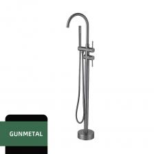 Отдельностоящий набор смесителей для ванны Gunmetal, напольный смеситель, система горячего и холодного душа, 2 режима, ручной душ и круглый излив