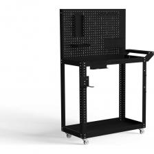 Тележка инструментальная Metalex Тип4 это универсальная и удобная тележка, которая поможет Вам организовать хранение и перемещение Ваших инструментов внутри цеха или гаража. Главная особенность тележек Metalex – это возможность регулировки высоты установки всех полок. Перфорация на стойках сделана с шагом 25 мм. А так же, на все тележки Metalex можно установить большое количество различных аксессуаров. На данных тележках устанавливается верхняя перфопанель, что значительно расширяет возможности хранения. Большое количество полезных аксессуаров мы уже положили в комплект. Но Вы всегда выбрать и доустановить, необходимые именно Вам, из линейки аксессуаров Metalex. Тележка выдерживает нагрузку до 150 кг., а каждая полка до 75 кг. Высота бортика у полок – 50 мм. На тележке установлены два колеса с углом поворота 360 градусов и два колеса, с таким же углом порота, но со стопорным механизмом. Все тележки Metalex окрашены порошковой краской, которая защитит изделие на долгие годы, даже во время интенсивной эксплуатации.