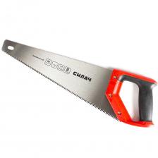 Ножовка по дереву «Силач» 400 мм, 7 TPIУниверсальный инструмент для профессиональной и домашней работы по дереву. Обладает отличными характеристиками, обеспечивающими высокое качество и скорость распиловки, независимо от направления волокон древесины.Основные особенности:Средний калиброванный зуб: Оптимальная форма и размер зубьев подходят как для продольной, так и для поперечной резки, облегчают начало пропила и снижают вероятность откалывания краев.Закалка зубьев: Благодаря специальной термообработке зубья остаются острыми дольше обычного, продлевая срок службы инструмента.Технология 3D-заточки: Каждое лезвие индивидуально обработано специальным образом, гарантируя чистый и аккуратный срез.Комфортная эксплуатация: Двухкомпонентная рукоятка, выполненная из резины и пластика, обеспечивает надежное удержание и уменьшает вибрацию при работе.Универсальность: Прекрасно справляется с мягкими и твердыми породами древесины, применяется как профессионалами, так и начинающими мастерами.