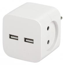 Сетевой переходник ЭРА на 2 розетки + 2xUSB, без заземления, 2400mA, 10А, белый (SP-2-USB-W)