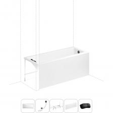 Прямоугольная акриловая ванна Rock производится в размерах 150, 160, 170 см по длине и имеет увеличенную ширину – 75 см, что вместе с расширением чаши ближе к изголовью позволяет комфортно принимать ванну или душ людям разного телосложения с полным погружением в теплую воду. Ширина боковых бортиков увеличена в области слива, что позволит разместить многочисленные флаконы с косметическими средствамир. Основа ванн из литьевого акрила — жесткий 4 мм лист полиметилметакрилата (ПММА), который помещают в вакуум-формовочное оборудование и под большим давлением заполняют матрицу будущей ванны. Для максимальной прочности конструкции по всему основанию купели закладывается усиленная плита ДСтП, а внешняя сторона покрывается смесью полимера с отвердителем и ровингом. После отверждения в ванне высверливают отверстия для слива-перелива. Сифон-автомат Useful Extras от Wellsee изготовлен из полипропилена высокой термической стойкости и прочности, неуязвим к воздействию агрессивных химических средств. Самоочищающаяся форма и изгибы сифона препятствуют скоплению грязи внутри обвязки и поддерживают высокую пропускную способность — 50 л/мин. Конструкция ванны предполагает установку на поперечные ножки или усиленный металлический каркас с максимальной нагрузкой до 500 кг и предусматривает дополнительную фиксацию к стене. Наличие регулировок на каждой ножке и распорках обеспечивает удобство установки на различных поверхностях.