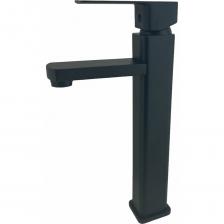 Смеситель для накладной раковины Rainsberg черный матовый, однорычажное управление, фиксированный излив. Монтаж на одно отверстие, на гайке R1001HF-1