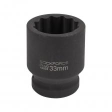 Головка ударная 12-гранная 33 мм 3/4"- это незаменимый инструмент для профессиональных механиков и автолюбителей. Головка изготовлена из высококачественной хромомолибденовой стали, что придает ей прочность и стойкость к интенсивному использованию. Она способна выдерживать высокие уровни момента и силы, что делает ее идеальным выбором для работы с тяжелыми болтами и гайками. Головка ударная, что означает, что она предназначена для использования с ударными инструментами, такими как ударные гайковерты. Она способна выдерживать сильные удары и обеспечивает более легкое и быстрое откручивание и закручивание болтов и гаек. Головка имеет 12-гранный профиль, который обеспечивает прочное сцепление с болтами и гайками. Это позволяет снизить вероятность скольжения и повреждения головки, а также повысить эффективность работы. Головка снабжена 3/4" квадратным приводом, что обеспечивает ее совместимость с различными ручными и пневматическими инструментами. Вы сможете использовать ее в сочетании с различными ручками и дрели, что обеспечивает большую гибкость в работе.  