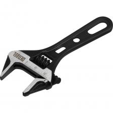 Ключ разводной кованый Denzel 15751 длиной 115 мм, из стали CrV, с укороченной рукояткой и увеличенным раскрытием губок, используется для монтажа и демонтажа крепежных элементов диаметром до 24 мм. Благодаря тонким губкам и укороченной рукоятке удобен для работы в труднодоступных местах. Имеет широкую область применения: сантехнические работы, мелкий бытовой ремонт, полупрофессиональная сфера и т. д.