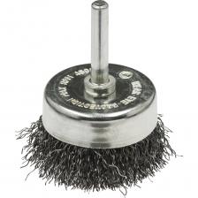 Щетка для дрели чашечная гофрированная ТМ ПрофОснастка №591, с внешним диаметром 75 мм и цилиндрическим хвостовиком 6 мм. Чашечная щетка средней плотности набивки для удаления ржавчины, окалины и краски. В основе кордщетки проволока из нержавеющей стали AISI 201 диаметром 0.3 мм. Максимально допустимая скорость 4500 RPM. Рекомендована для использования по нержавеющей стали.