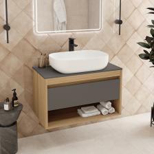 Тумба с раковиной Teymi Ritta 85 дуб эврика, матовый графит, раковина Solli 60