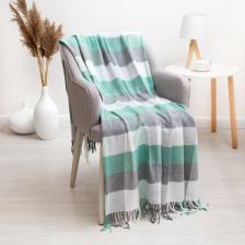 Плед Пикник140x200 см, белый-зелёный-серый, хлопок 20%, пан 40%, полиэстер 40%