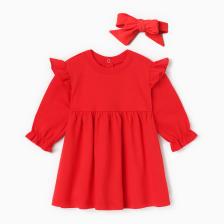 Платье для девочки и повязка «Крошка Я», рост 68-74 см, красное