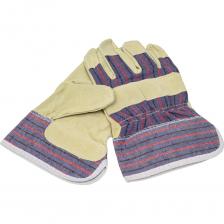 Комбинированные кожаные перчатки STAYER из спилка с тиснением 1131-XL