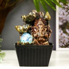 Фонтан настольный с подсветкой «Бронзовый Ганеша и лотосы», от сети, 22x13x13 см