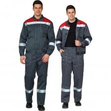 Летний костюм спецодежды предназначенный для широкого круга отраслей, например для работников занятых на строительных объектах, в автосервисе, ЖКХ. Сшит из смесовой ткани с содержанием хлопка и удовлетворяет потребностям в комфортной рабочей одежде благодаря используемым материалам и конструкции. Особенности : укороченная куртка с отложным воротником, прямого силуэта; • усовершенствованная конструкция брюк гарантирует удобство при эксплуатации; • наличие СОП на полочках и рукавах куртки, а также по низу брюк обеспечат дополнительную защиту; • функциональные карманы на куртке и брюках. Укороченный прямой силуэт, пояс регулируемый при помощи пат и пуговиц, супатная бортовая застежка на пуговицах, с уловителями для пуговиц. Рукава втачные одношовные с манжетами. Воротник отложной. Брюки: прямого силуэта, с застёжкой на молнию, с вытачками на поясе, с 5 шлевками. Карманы: нагрудный слева, боковые карманы с наклонным входом. Брюки: нижние накладные карманы с наклонным входом.
