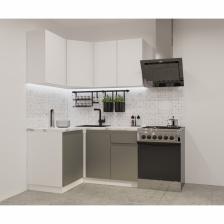 Кухонный гарнитур угловой «Лайн - 5», 1200x1400 мм, цвет белый/тальк/обсидиан/мрамор белый