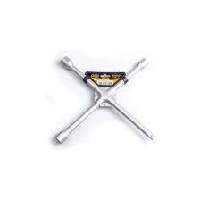 Усиленный баллонный крестовой ключ предназначен для монтажа / демонтажа колесных гаек, имеющих внешний шестигранный профиль. Данный ключ широко используется автомобилистами для во время сезонной смены шин, экстренной смены колеса из-за прокола шины, а также для контроля и своевременного затягивания креплений до необходимого уровня. Крестовой ключ состоит из двух стержней круглого сечения, надежно скрепленных между собой с помощью клепаных пластин. Три стороны ключа оснащены стационарными головками со стандартными размерами колесных гаек, а четвертая сторона оснащена свободным квадратом с размером 1/2". Свободный квадрат расширяет функциональные возможности ключа и позволяет присоединять торцевые головки разных размеров для работ с другими резьбовыми соединениями. Среди типов баллонных ключей крестовой является одним из наиболее распространенных, так как он имеет прочную конструкцию, удобен для надежного захвата руками, а также не вредит крепежу, так как подтягивает его по оси. Головки имеют шестигранный профиль, который создает наиболее благоприятные условия для эффективной передачи усилия на крепеж. Такой профиль контактирует с резьбовым элементом по плоскости, а не по углам, равномерно распределяя усилие, за счет этого грани остаются целыми. Ключ изготовлен из долговечной хром-ванадиевой стали, который не поддается воздействию коррозии. Длина ключа составляет 355 мм. Диаметр стержня 14 мм.